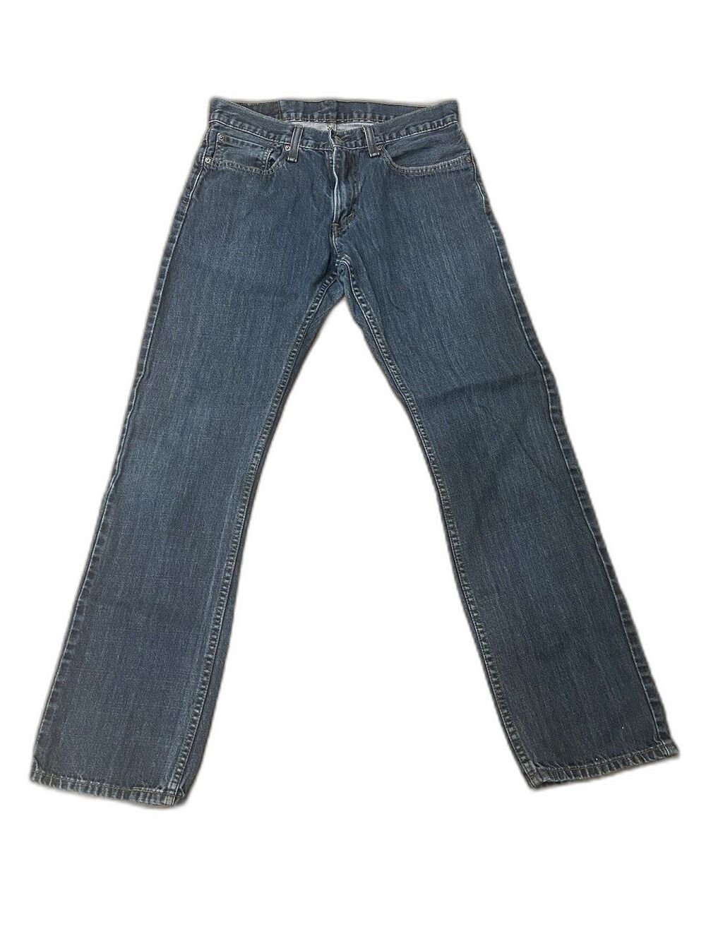 Levi's Straight Blue Medium Wash Denim Jeans Regular Fit Button Zip Logo 32”